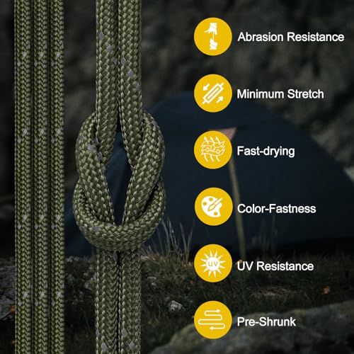 850LB Reflective Paracord Rope - 4MM, 100FT Army Green