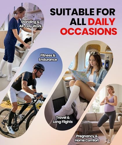 Compression Socks for Men & Women, 20-30 mmHg Knee High, 2 Pairs