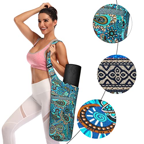 Yoga Mat Bag Cylinder for Women - Blue with Large Pocket