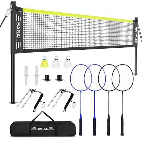Outdoor Badminton Net Set with Anti-Sag Winch System - Yellow