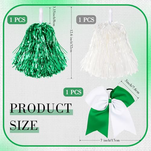 Cheerleading Pom Poms and Bow Set - Classic Matte Green White