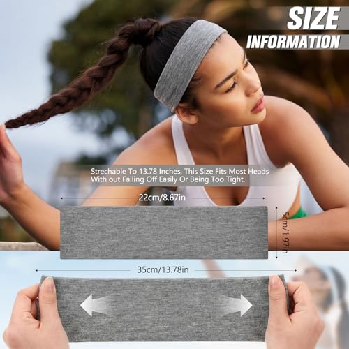 12 Pack Elastic Sweatbands for Women - Light Gray Headbands