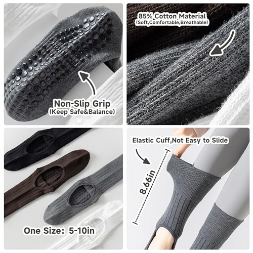 Grip Socks for Pilates & Yoga - 4 Pairs Black, White, Grey, Brown