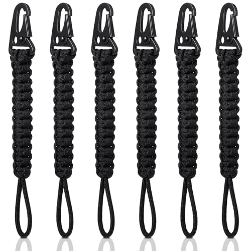Yoojahow 6 Pcs Paracord Keychain Set 550 Cobra Weave Black with Steel Clasps