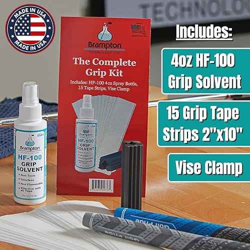 Brampton Complete Golf Grip Kit - 2x10 Premium Tape Strips, Grip Solvent & Clamp, 15 Piece