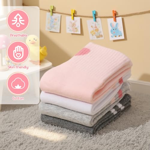 Girls' Cotton Socks - 4 Pairs Hearts Striped - 9-12 Years