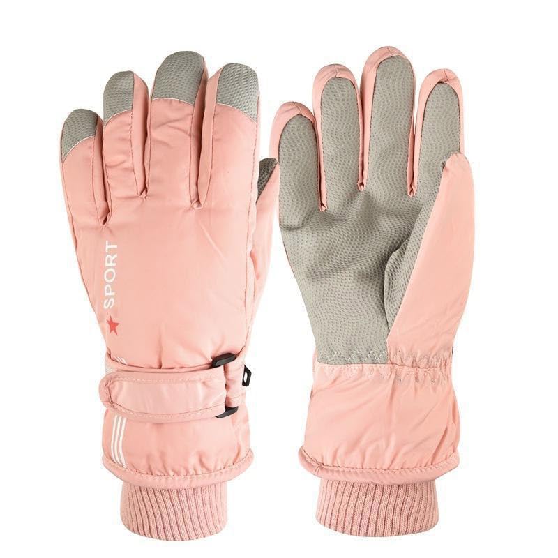 Kids Waterproof Winter Ski Gloves - Warm Snow Mittens for Ages 5-10 - Pink