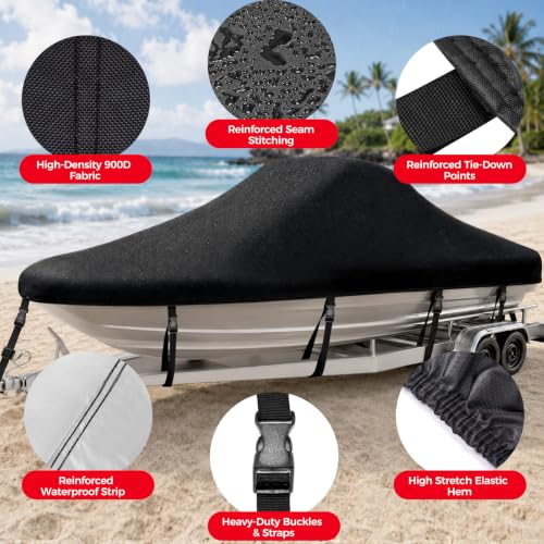 Horonaxo Waterproof Boat Cover 17-19ft V/Hull Tri-Hull with 96in Beam, 900D Heavy Duty