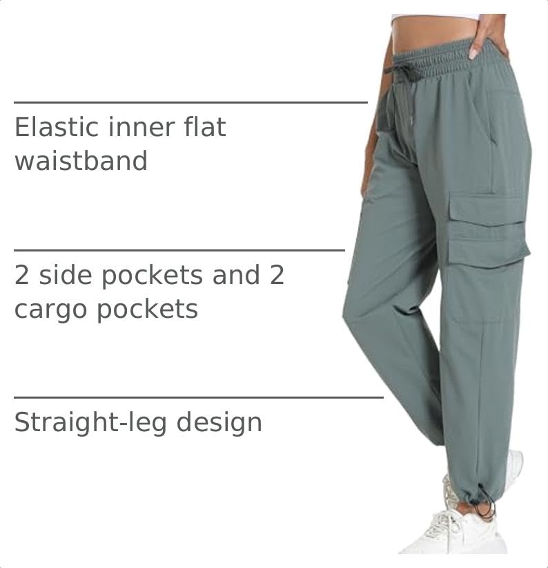 Kcutteyg Women's Cargo Joggers Pants Gray Green Large - Lightweight Quick Dry Hiking Trousers