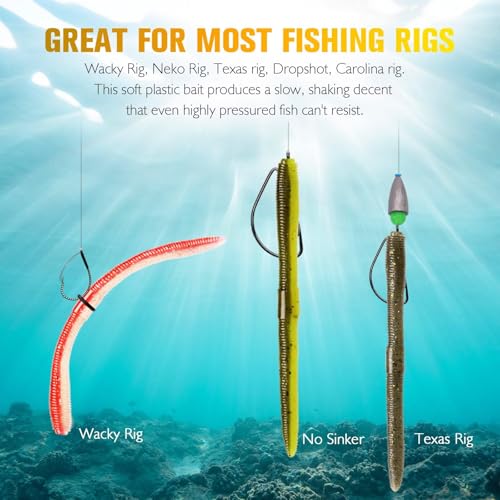 B-152PCS Wacky Worms & Fishing Hooks Kit - Soft Plastic Baits, Weedless Hooks, Jig Head, Rig Tool