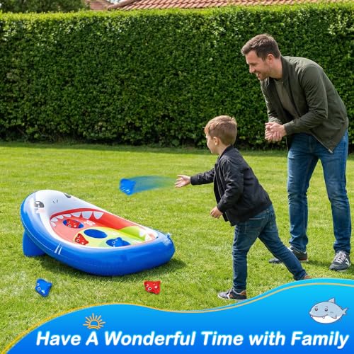 AURASUN Inflatable Shark Cornhole Pool Game for Kids & Adults - Floating Water Toss Game