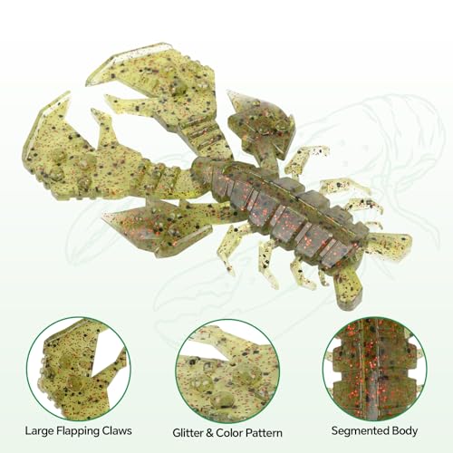 Soft Plastic Crawfish Lures Kit with Removable Rattles - 3 Colors, 4.1 Inch, 3 Pcs