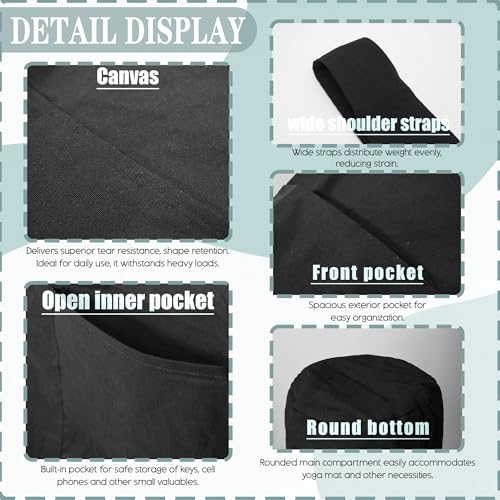 Heavy Duty Cotton Canvas Yoga Bag with Multi-Pockets - Black