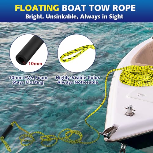 60FT Heavy Duty Boat Tow Rope for Tubing - Yellow & Black, 3 Person