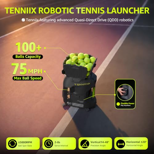 Portable Tennis Ball Machine - 75MPH, 4H Runtime, Voice Control - Black