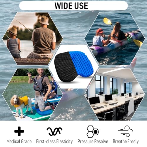 Ohaayoo Blue Kayak Seat Cushion - Thick Gel Anti-Slip Waterproof Sit-On Pad