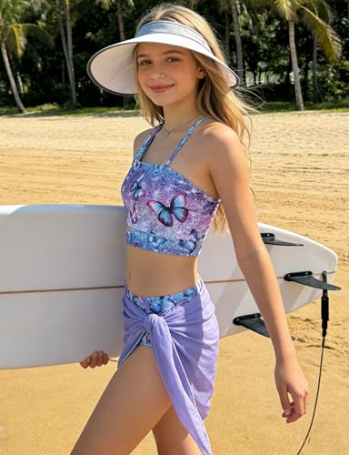 Girls 3-Piece Cutout Bikini Swimsuit Set with Cover-Up - Ages 7-16
