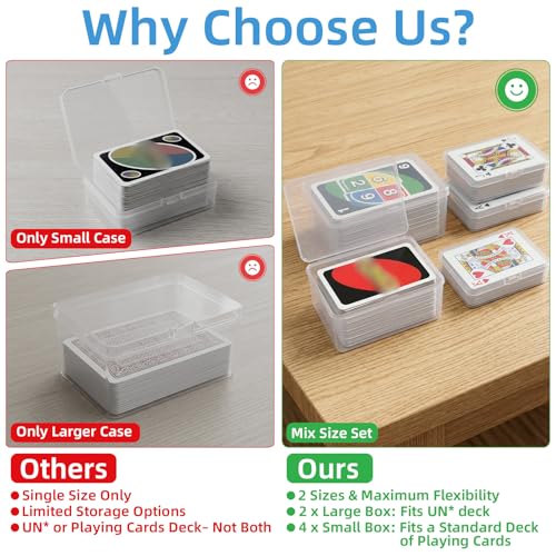 Playing Card Storage Box Set of 6 - Clear Plastic Organizer with Snap Lid