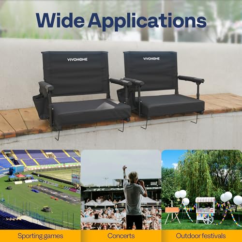 Portable Stadium Seats with Back Support - Black, Foldable & Adjustable