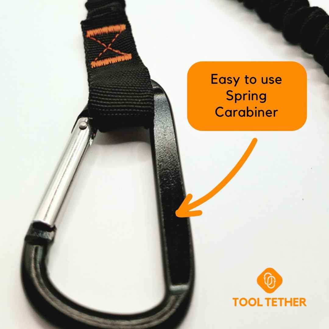 Tool Lanyard with Spring Locking Aluminum Carabiner & Adjustable Loop End, 153 cm Working Length, Max Load 9KG - Tool Safety for Scaffolding & Working at Height - 3 Pack