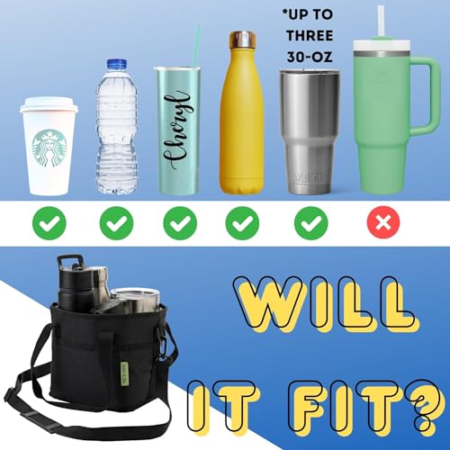 NoNa & Bee 4-Water Bottle Holder with Strap (Black) – 4 Compartment Insulated Carrier