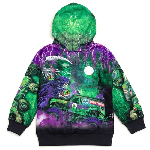 Monster Jam Grave Digger Toddler to Big Kid Fleece Hooded Sweatshirt - Edge-to-Edge Graphics