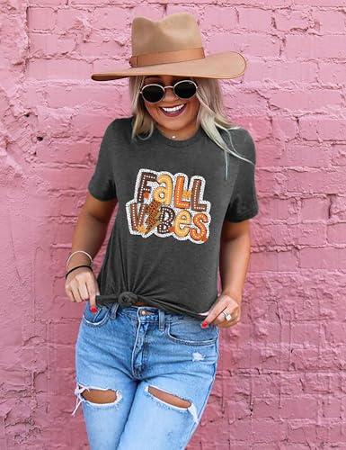 Dandelion Graphic T-Shirt for Women - Short Sleeve, Dark Grey, Small