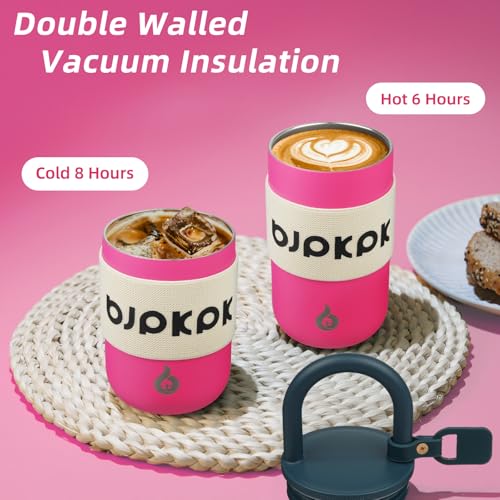 10oz Insulated Coffee Mug with Handle & Lid - Stainless Steel - Pink