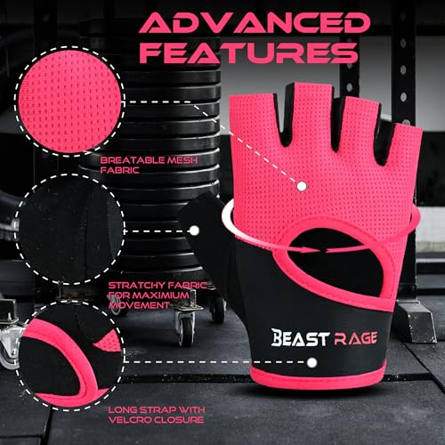 Fingerless Workout Gloves for Men & Women - Magenta / Medium