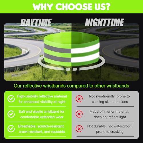 4 Pack High Visibility Reflective Bands - Adjustable Safety Straps for Night