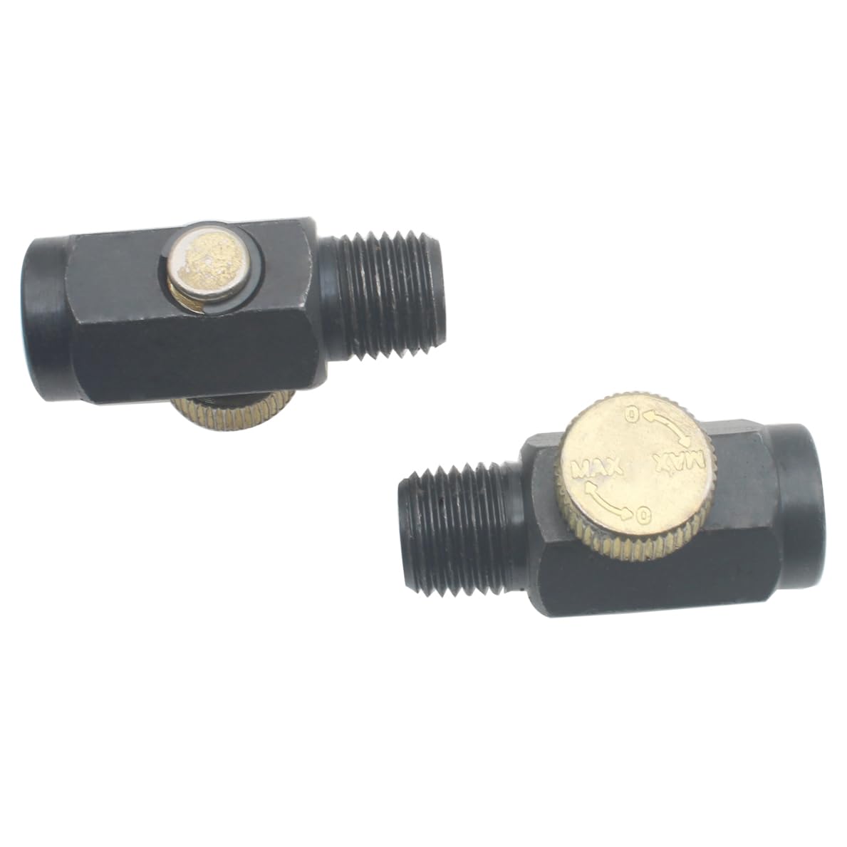 OZXNO 2 Pcs Brass In-Line Air Flow Regulator Adjustable 1/4" NPT Male & Female In-Line Air Flow Valves Air Pressure Compressor Control Tool (Black)
