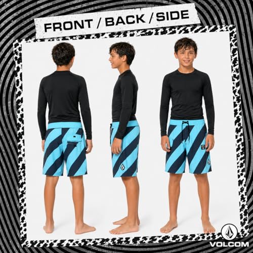 Volcom Boys Blue Stripes UPF 50+ Quick Dry Swim Trunks 10-12 with Pocket