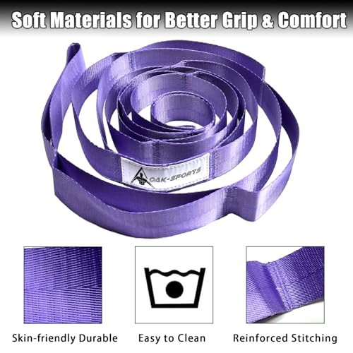 Yoga Stretching Strap with 10 Loops - Purple Non-Elastic Band