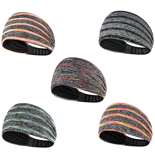 Non-Slip Workout Headbands for Women - 5 Pack Yoga Sweatbands