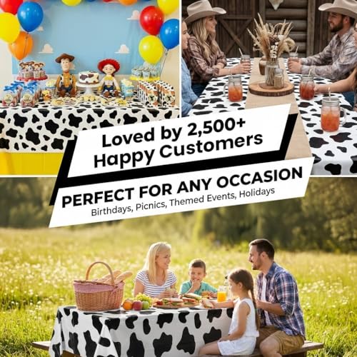 Bedwina 6-Pack Cow Print Plastic Tablecloths 54 x 72 in - Western Theme Party Decor