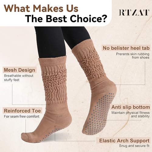 Pilates Grip Socks for Women - 3 Pairs Non-Slip Large Size