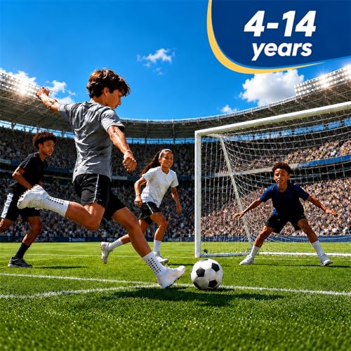 Kids Grip Soccer Socks - Cushioned Non-Slip, 6 Pairs - Black & White