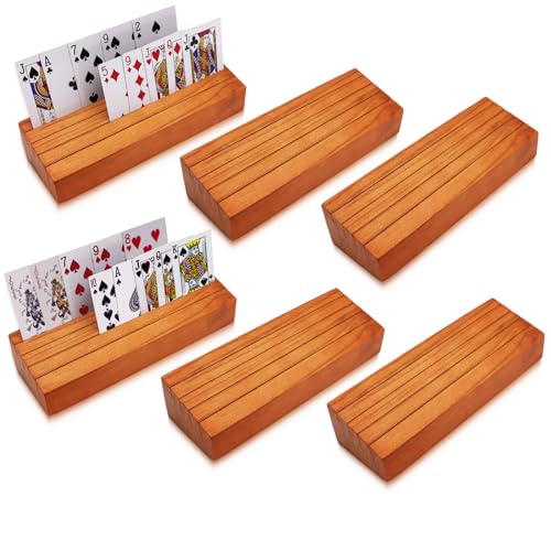 Iswabard Orange Set of 6 Wooden Card Holders for Playing Cards - 4-Row Stand with Non-Slip Pads