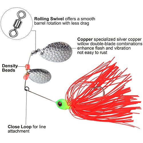 Shaddock 6pcs Spinner Baits Lures Kit for Bass Pike Trout Salmon