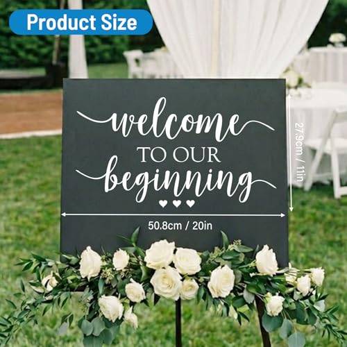 20x11 Inch Wedding Welcome Sign Decal – 'Welcome to Our Beginning' Couples Reception Home Sticker, White