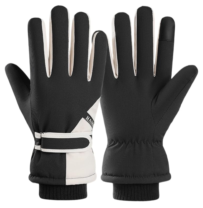 Windproof Thermal Winter Ski Gloves - Touchscreen Compatible - Black, One Size