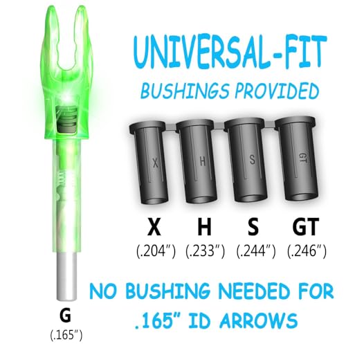 Lighted Arrow Nocks Set with Universal Fit for Arrows .165-.246