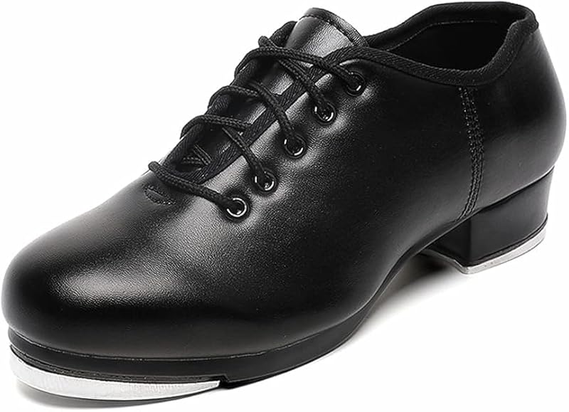 Bokimd Men's Black Leather Oxford Tap Shoes Size 11 Lace Up Dance Sneakers