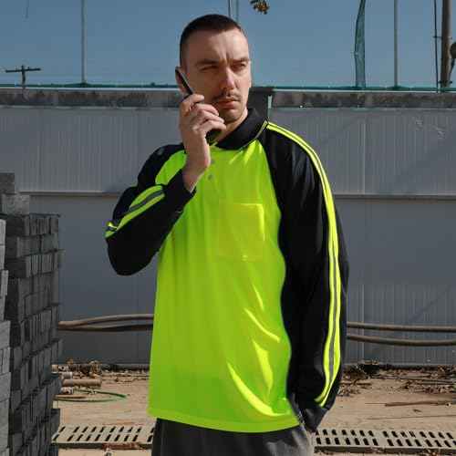 Safety Shirt High Visibility Short Long Sleeve Reflective Polo Shirts, Work T Shirts for Men Construction