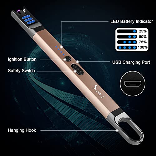 Electric Arc Lighter - Windproof Flameless USB Rechargeable - Champagne Gold