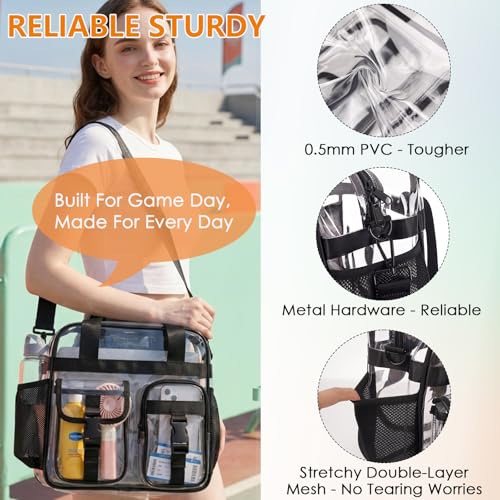 Clear Tote Bag - Stadium Approved Crossbody Purse - Black