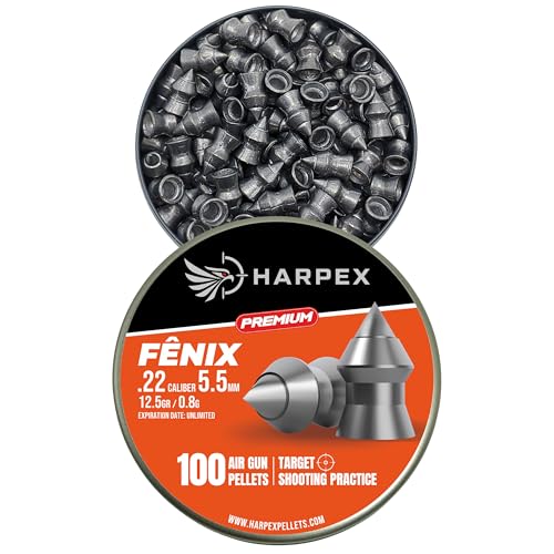 .22 Caliber Airgun Pellets - Harpex Fenix Premium 100ct - High Accuracy for Target Shooting