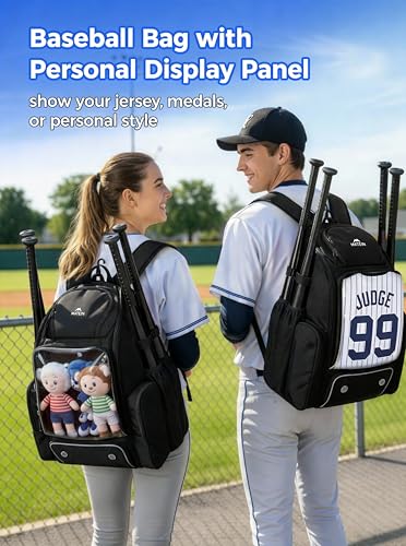 MATEIN PRO Youth Baseball Backpack Black with Collapsible Shoe Compartment & Bat Holders