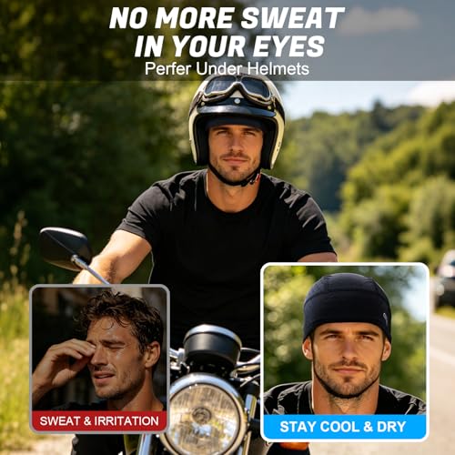 Cooling Skull Cap - Breathable Moisture-Wicking Hard Hat Liner - One Size Black