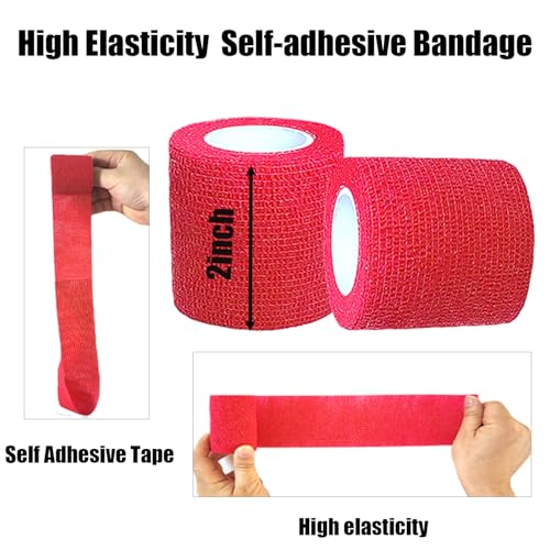 Self Adhesive Bandage Wrap - 6 Pack 2" x 5 Yards - Red